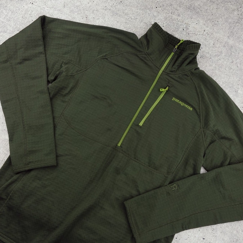 Patagonia R1 Pullover Mens Medium Green Half Zip Polartec Fleece Dry Grid 40109